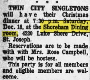 Holiday House (Shoreham Dining Room) - Dec 16 1965 Article On Shoreham Dining Room With Address